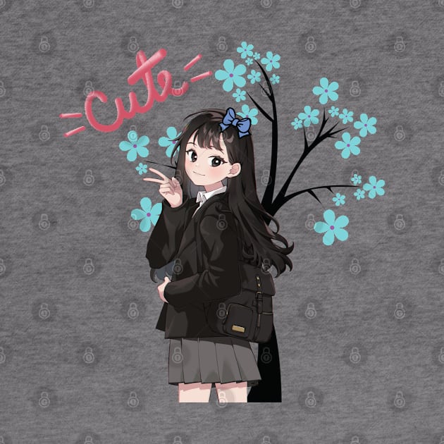 Cute black hair anime girl by Don’t Care Co